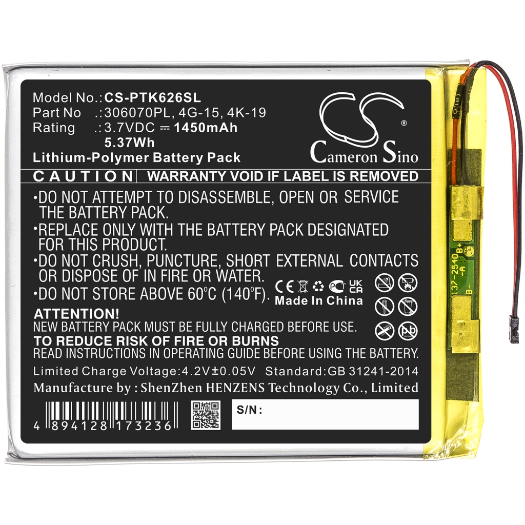 Compatible battery replacement for Pocketbook  4K-19, 4G-15, 306070PL