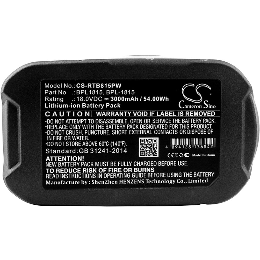 Compatible battery replacement for Ryobi  BPP-1820, BPP-1813, P105, BPL-1815, BPP-1817M...