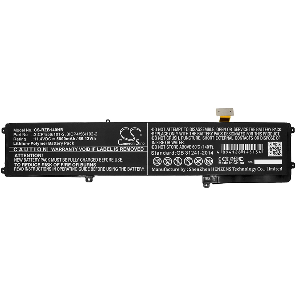 Compatible battery replacement for Razer  CN-B-1-BETTY4 -61g-04428, CN-B-1-BETTY4-73K-06472, 3ICP4/56/102-2, CN-B-1-BETTY4-69J-02704, RZ09-0195...