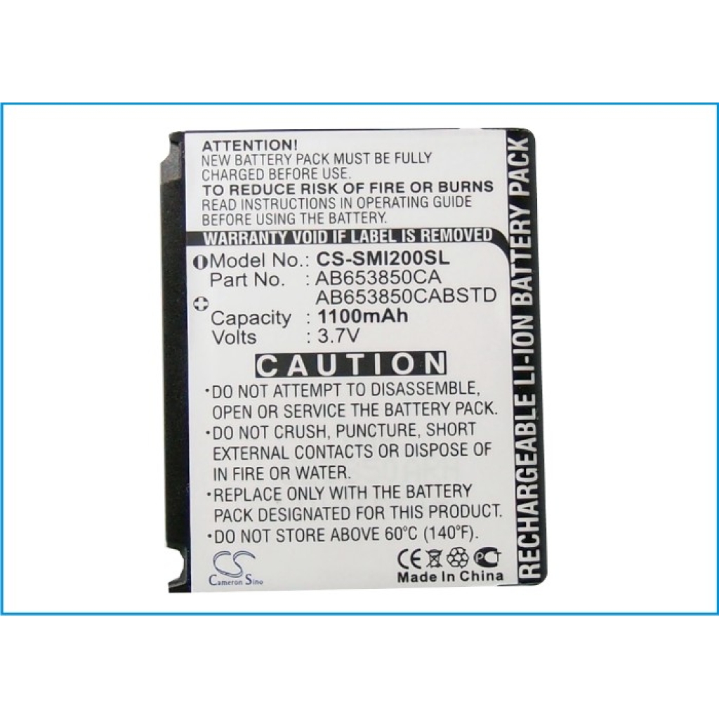 Compatible battery replacement for Samsung  AB653850CC, AB653850CABSTD, AB653850CA