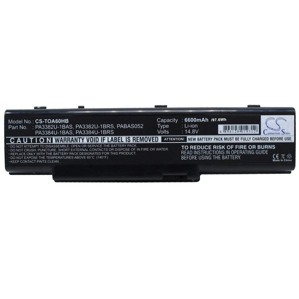 Compatible battery replacement for Toshiba  PA3384U-1BRS, PA3384U-1BAS, PA3382U-1BRS, PA3382U-1BAS, PABAS052