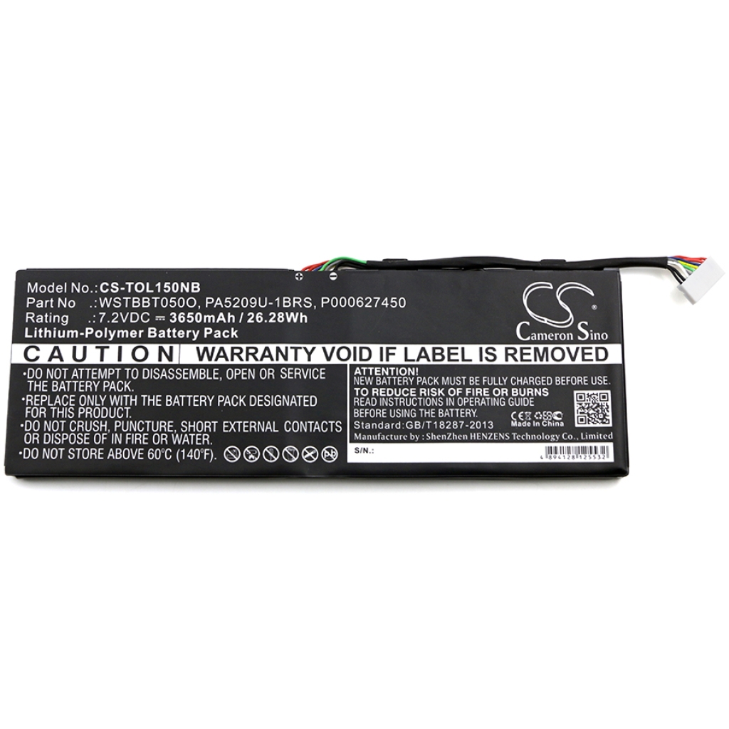 Compatible battery replacement for Toshiba  WSTBBT050O, PA5209U-1BRS, P000627450