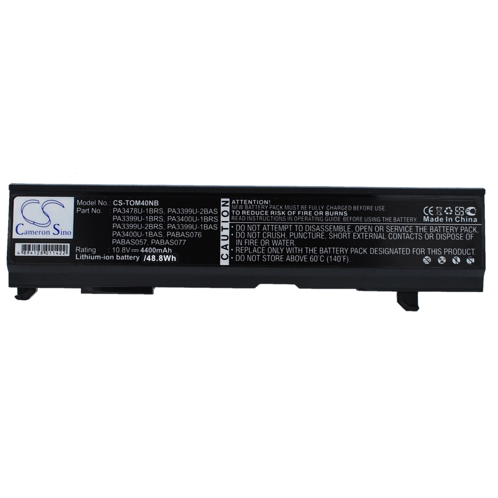 Compatible battery replacement for Toshiba  PA3399U-1BAS, PA3400U-1BAS, PABAS076, PA3399U-2BRS, PABAS057...