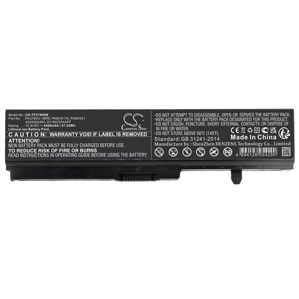 Compatible battery replacement for Toshiba  PA3780U-1BRS, A000062460, 9Y1802354APF, PABAS21, PABAS116