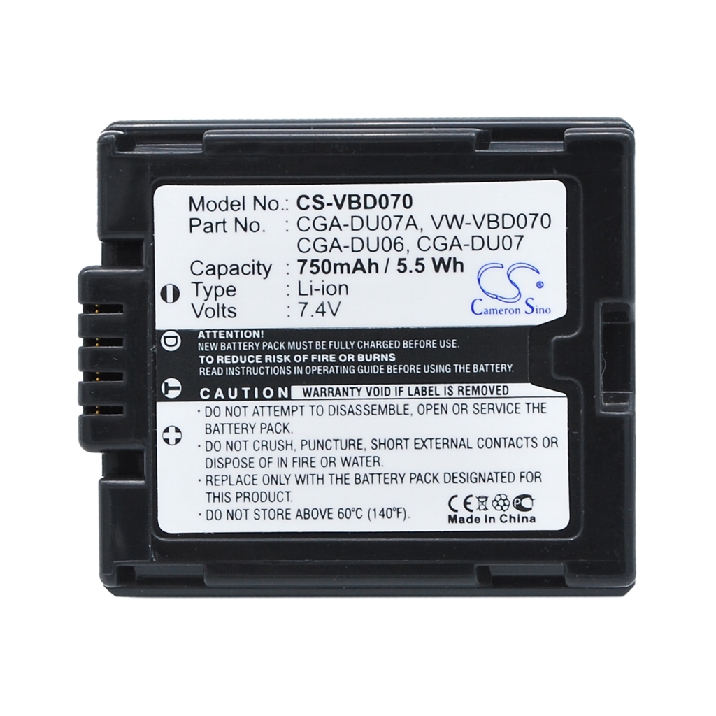 Compatible battery replacement for Panasonic  CGA-DU07, DZ-BP7SJ, CGR-DU07, CGA-DU06S, DZ-BP7S...