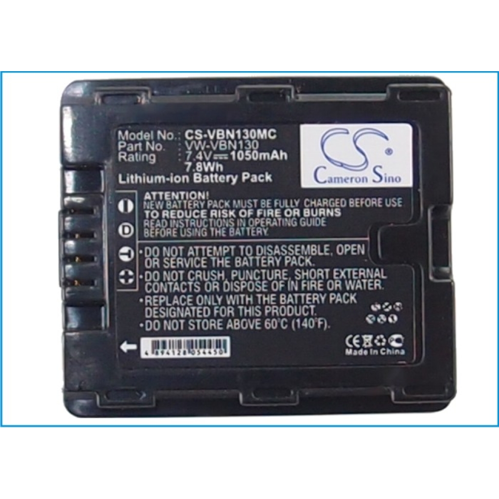 Compatible battery replacement for Panasonic  VW-VBN130E-K, VW-VBN130E, VW-VBN130