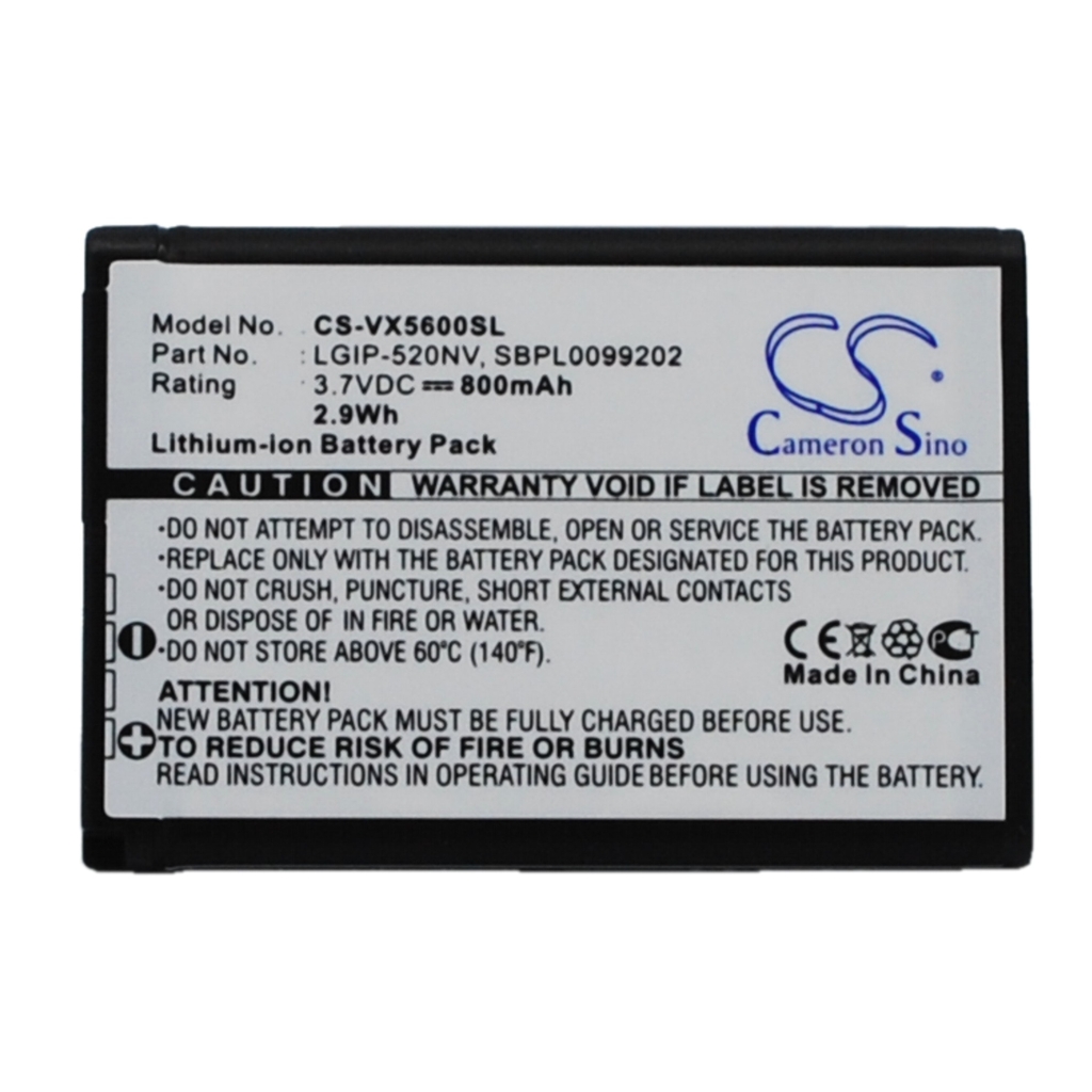 Compatible battery replacement for Verizon  SBPL0099202, LGIP-520NV-2, LGIP-520NV, SBPL0102702