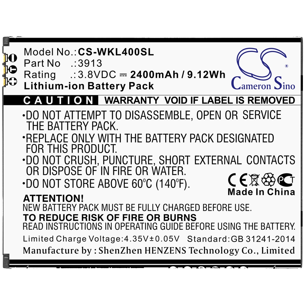 Compatible battery replacement for Wiko  3913