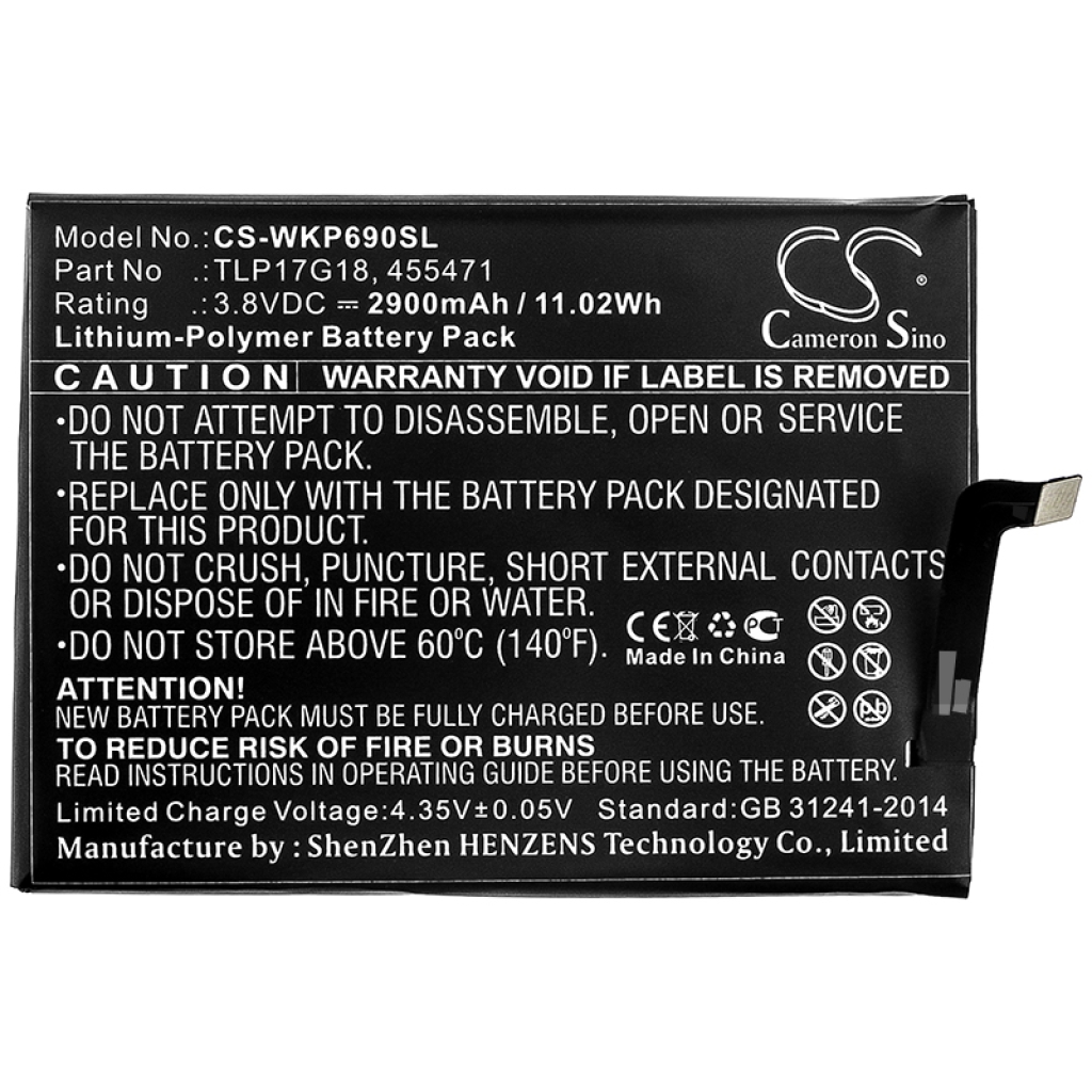 Compatible battery replacement for Wiko  TLP17G18, 455471