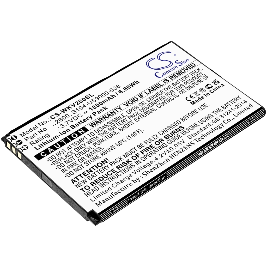 Compatible battery replacement for Wiko  2600, S104-U59000-038