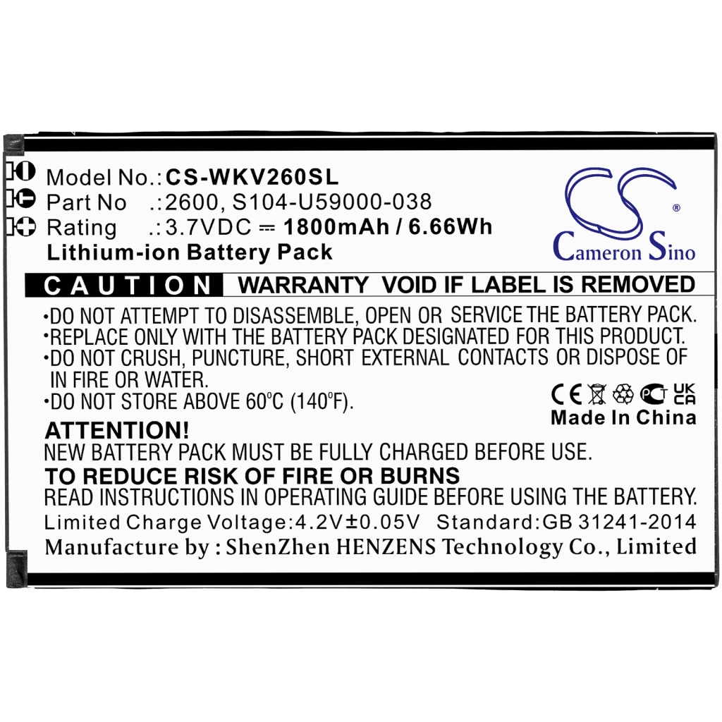 Compatible battery replacement for Wiko  2600, S104-U59000-038