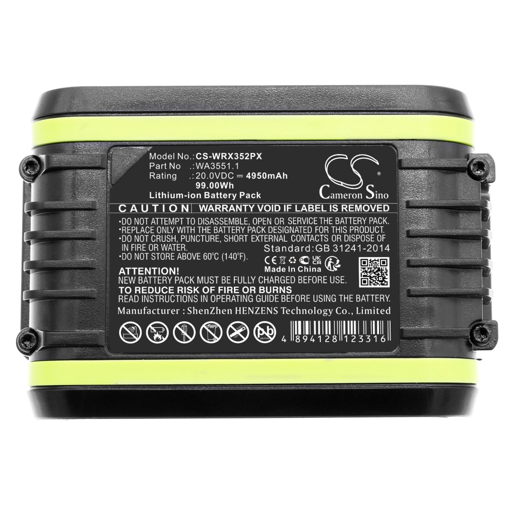 Compatible battery replacement for Worx  WA3570, RW9351.1, WA3556, WA3551.1, WA3641...