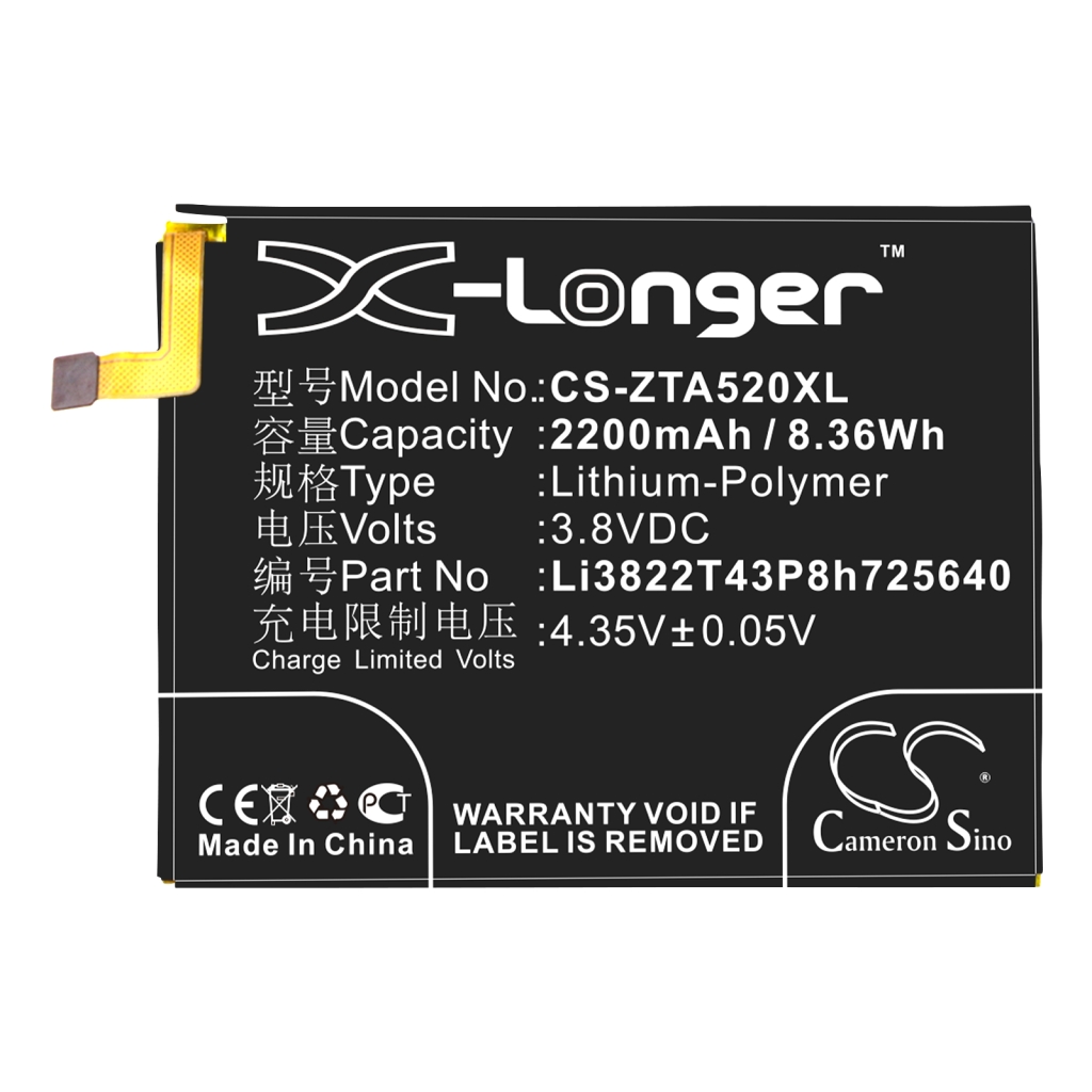 Compatible battery replacement for ZTE  Li3822T43P8h725640, Li3822T43P3h725640