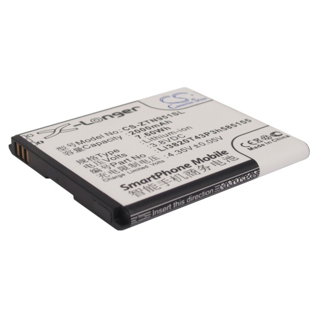 Compatible battery replacement for ZTE  Li3820T43P3h585155