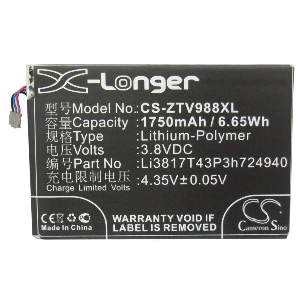 Compatible battery replacement for ZTE LI3817T43P3H724940