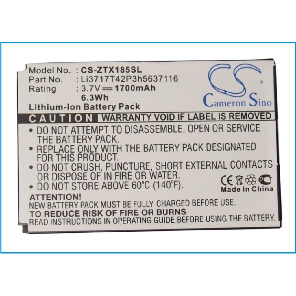 Compatible battery replacement for ZTE  Li3717T42P3h5637116